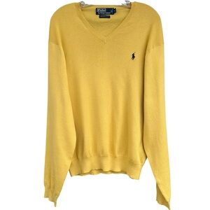 Polo Ralph Lauren Yellow V-Neck Sweater 100% Pima Cotton Large Classic Heritage